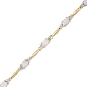 Lab-Created Oval Opal and Diamond Accent Bracelet